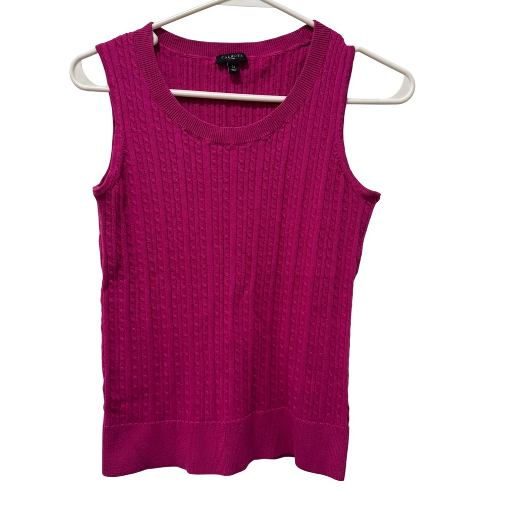 Talbots Petites Cable Knit Sleeveless Sweater Top Fuchsia Pink Size SP‎
